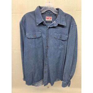 Wrangler Mens Comfort Flex Denim Long Sleeve Button Down Shirt Blue Large L/G